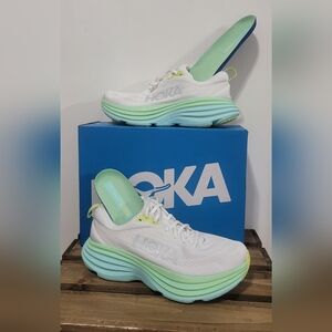 HOKA White & Mint Flash Running Shoes